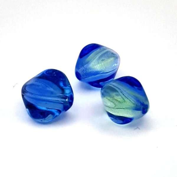画像2: ウランビーズ1019　ボヘミアガラス　ブルー（3個入）【年代物】 (2)