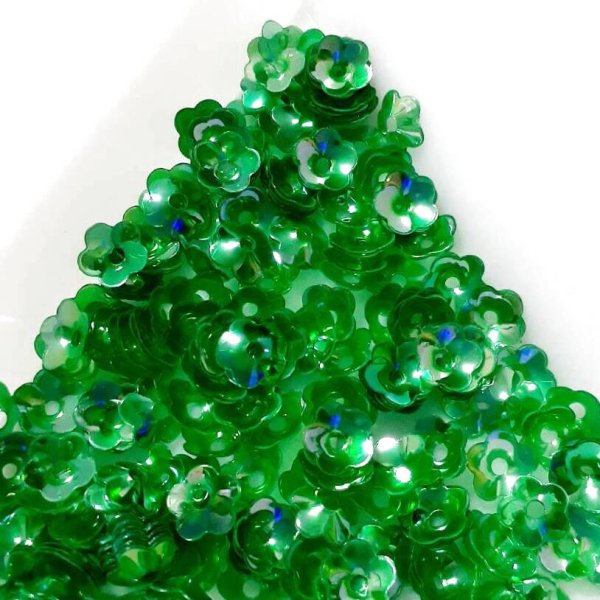 画像1: スパンコール2417　プリンセスフラワー5mm　グリーン1g　5枚花弁 (1)